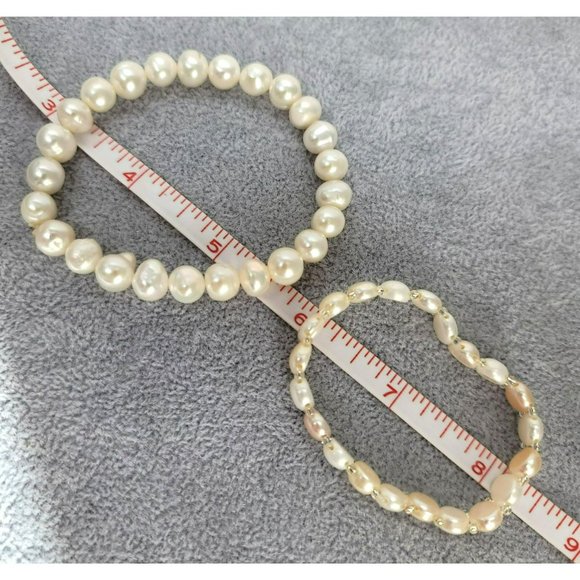 Freshwater Pearl Beaded Stretch Bracelet Lot - White and Cream Styles LI328 - Picture 3 of 8
